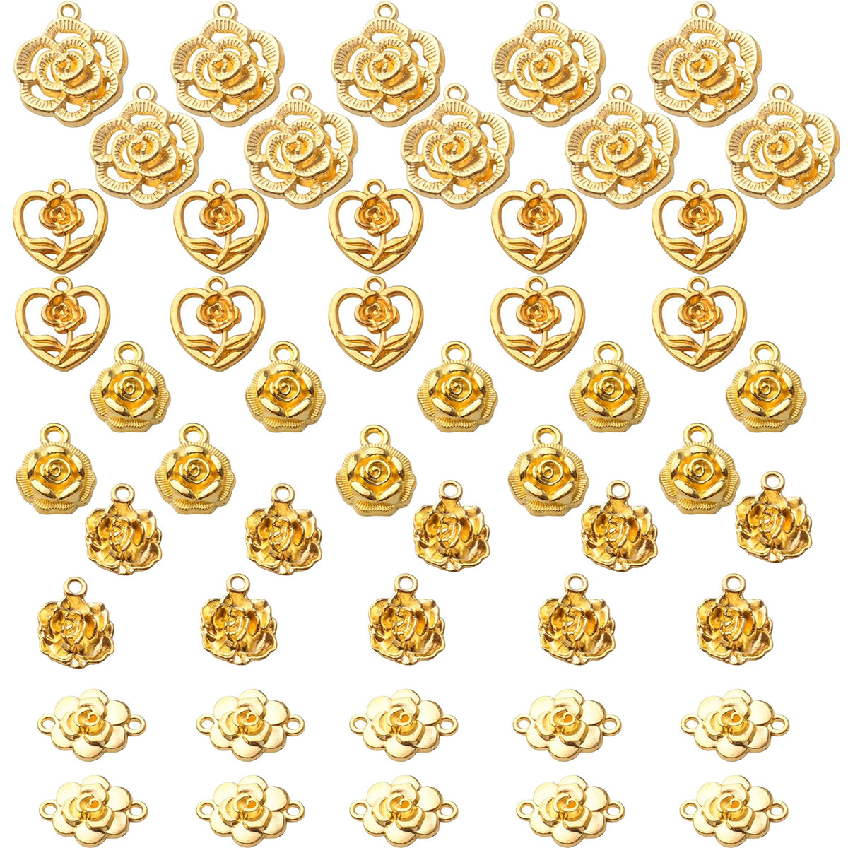 50pcs Rose Charms Pendants Alloy Rose Flower Charms Flower Connector Charms Rose Bead Charms for DIY Earrings Bracelet Necklace Jewelry Crafts Making Finding,5 Styles