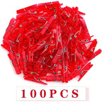 100 Pieces Clear Plastic Clothespins Mini Transparent Craft Clips Pictures Paper Peg Pins for Hanging Photos String Fairy Lights Wedding Party Decor, Red