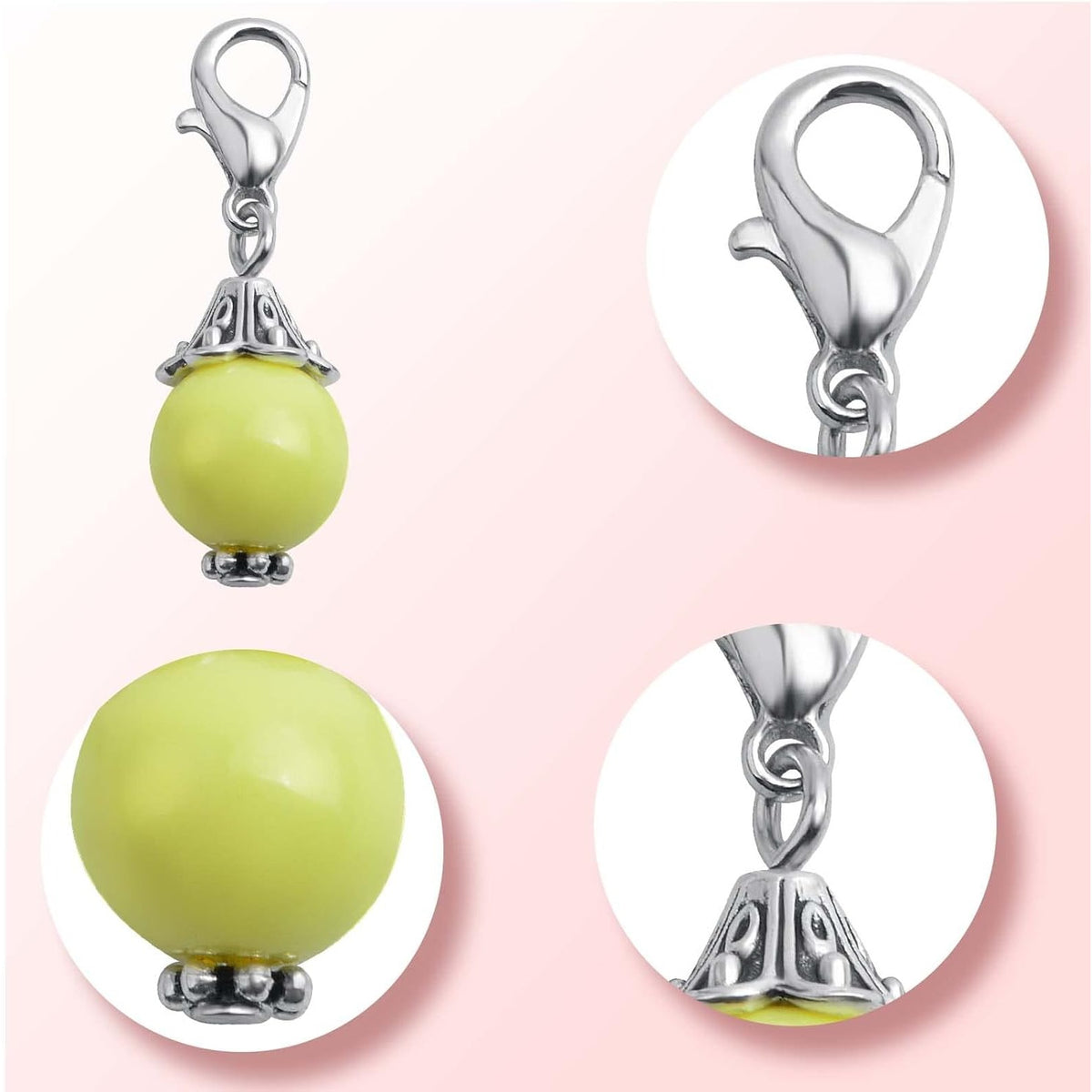 20pcs 10 Colors Acrylic Round Bead Charms Resin Metal Handmade Rondelle Bead Dangle Pendants with Lobster Clasps Accessories for DIY Necklace Bracelet Earring Jewelry Making