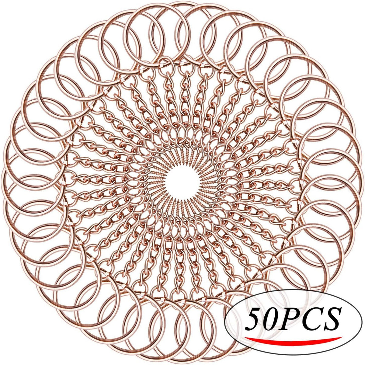 50pcs 25mm Split Key Ring with Extend Chain and 12mm Screw Eye Pin for Craft Charm Making,Rose Gold