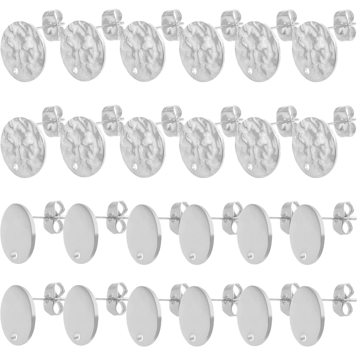 24pcs 12 mm 2 Styles Stainless Steel Earring Posts with Loop Blank Flat Round Stud Earrings and 24pcs Butterfly Earring Backs for DIY Jewelry Making Findings, 2 Colors