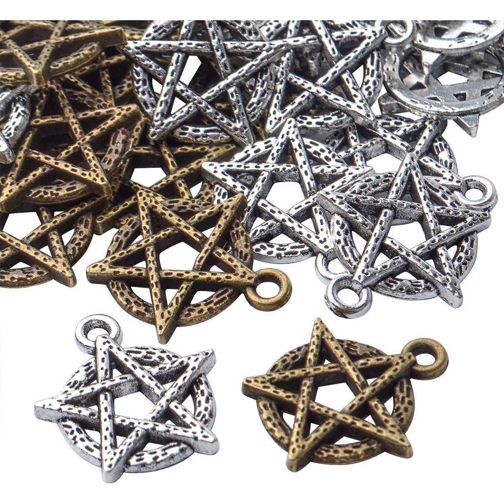 50pcs Celestial Pentagram Pentacle Star Charms Pendants Alloy Pentacle Charms Pendant Lucky Charms for DIY Jewelry Making Findings