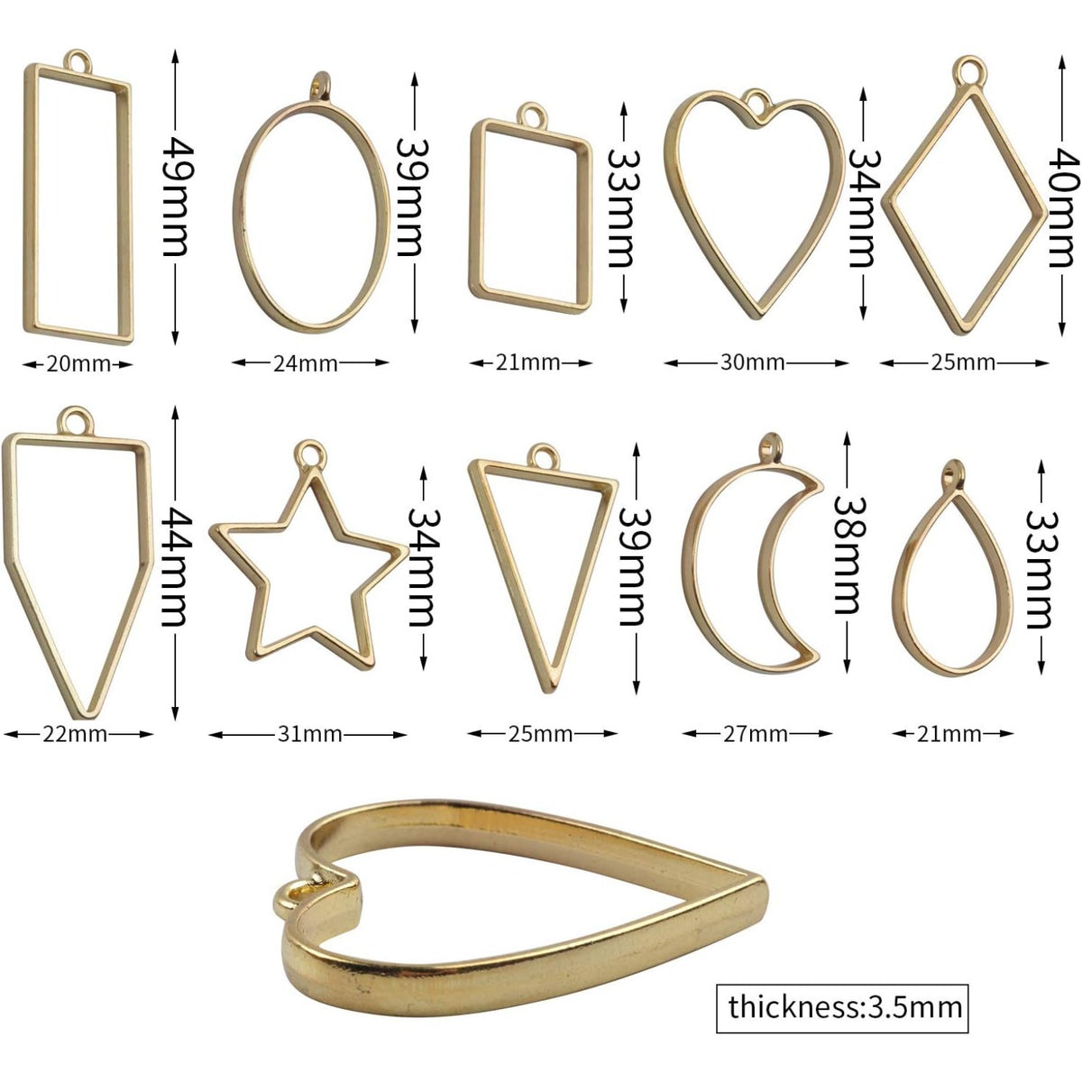 Open Back Bezel Pendants, 30 Pieces Mixed Geometric Hollow Pendants Bezel Charms for Resin Earrings Necklace Bracelet, 3 Colors