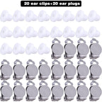 20pcs Round Flat Back Tray Earring Clips Stainless Steel Non-Pierced Earrings Converter Components with 20pcs Silicone Earring Findings Pad Base for DIY Jewelry Making