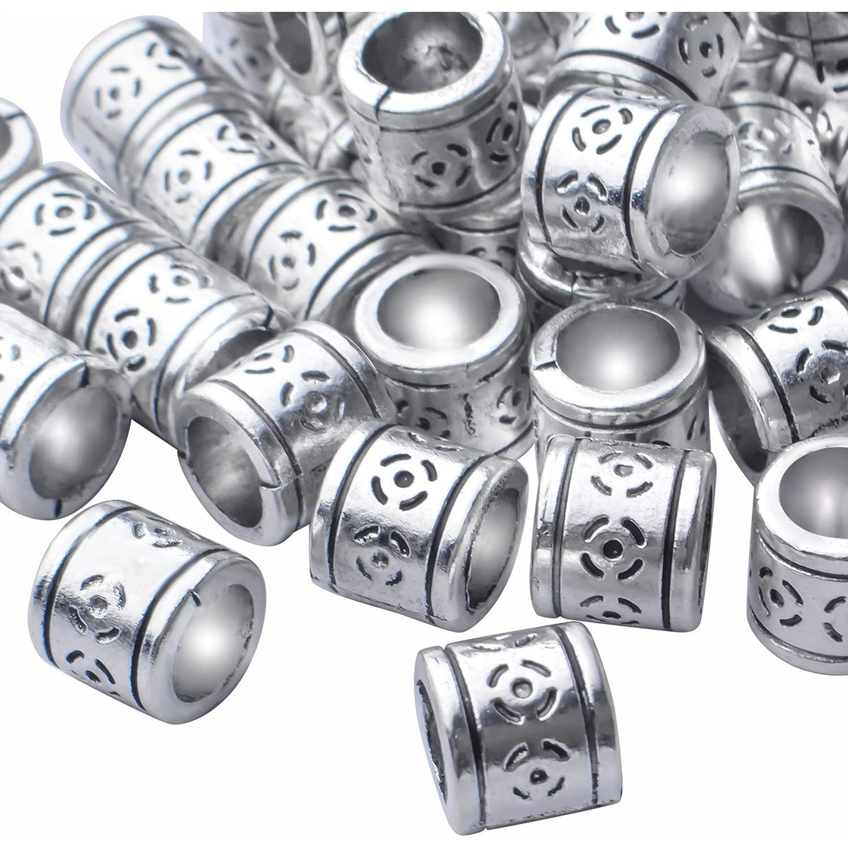 50pcs Antique Silver Alloy Rondelle Spacer Beads, 8.5mm x 8mm (Hole: 5.7mm), Loose Beads for DIY Jewelry Making