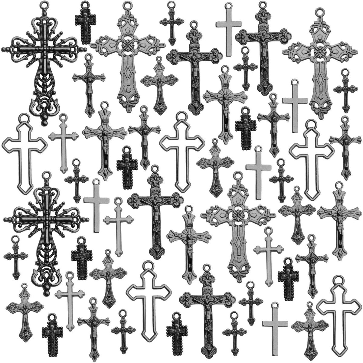 100g Rosary Cross Charms Alloy Rosary Center Charm Jewelry Charms Crucifix Cross Pendants for Necklace Earring DIY Jewelry Making Crafts Supplies