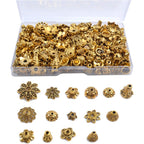 120g Bead Caps with A Clear Storage Box, Tibetan Gold Beads Spacers Jewelry Findings Accessories for Jewelry Making 300-350 Pieces