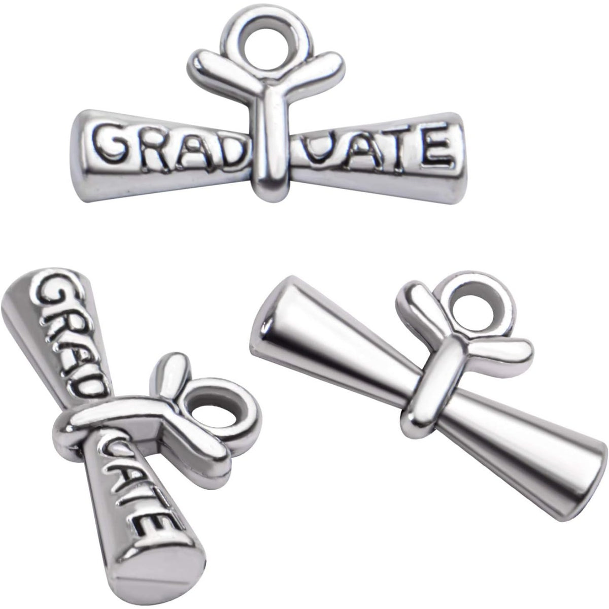 50pcs Silver Graduation Charms Pendants Graduate Hanging Charm with Diploma for Bracelets Keychain Necklace