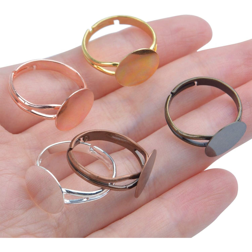 Blank Rings,20pcs Adjustable Ring Base Blank Ring Bezels Flat Round Cabuchon Rings Components for Making Jewelry Crafts