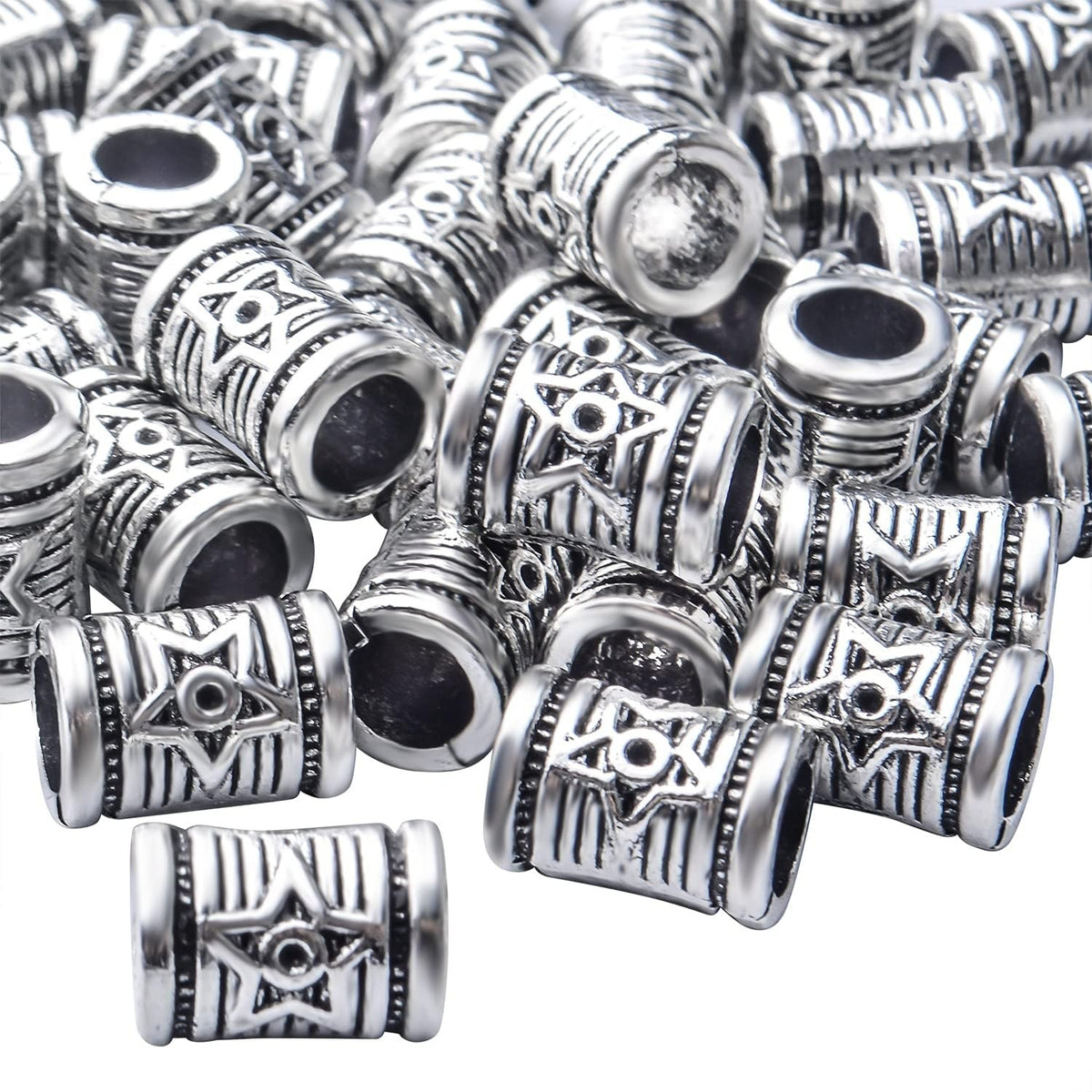 50pcs Antique Silver Large Hole Spacer Beads Alloy Tibetan Tube Bead Spacers Column Beads Loose Beads Charm Beads for DIY Jewelry Bracelet Crafts Making,Hole: 5.3mm