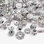 100 Gram Tibetan Antique Silver Spacer Beads Random Mixed Styles Alloy Flower Round Cone Column Loose Spacer Beads Accessories for DIY Crafts Jewelry Making Supplies