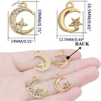 20pcs Golden Crescent Moon Star Charms Alloy Celestial Dangle Pendants with Shiny Rhinestone Craft Supplies for DIY Earring Bracelet Necklace Jewelry Making, 2 Styles