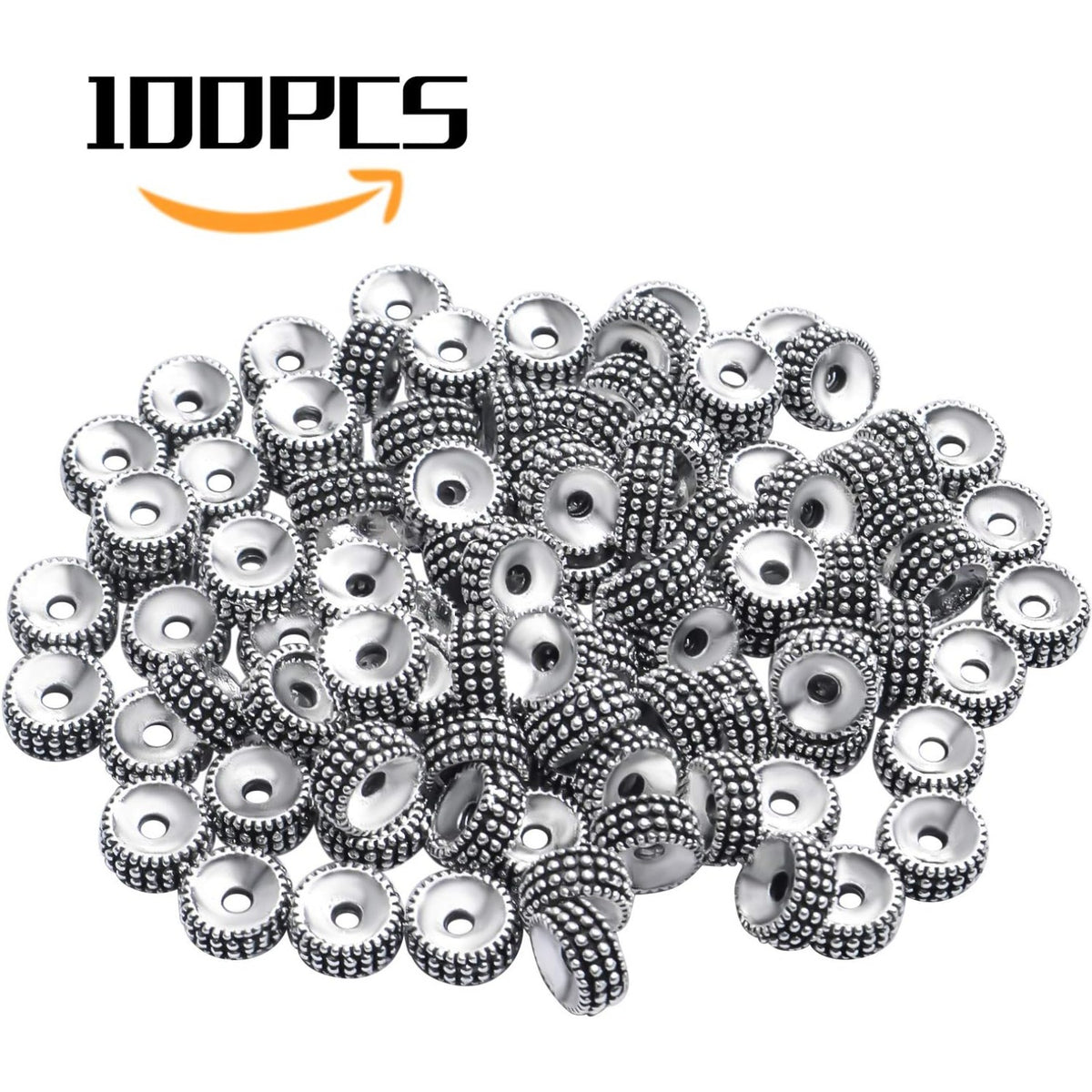 100pcs Silver Alloy Beads Loose Beads Rondelle Shiny Spacer Beads Tibetan Antique European Large Hole Spacers for Bracelet Necklace DIY Jewelry Making,7.5 * 3.5mm