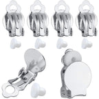 50pcs Round Flat Back Tray Earring Clips Non Pierced Earring Components and 50pcs Soft Cushion for DIY Earrings Jewelry Making,Silver