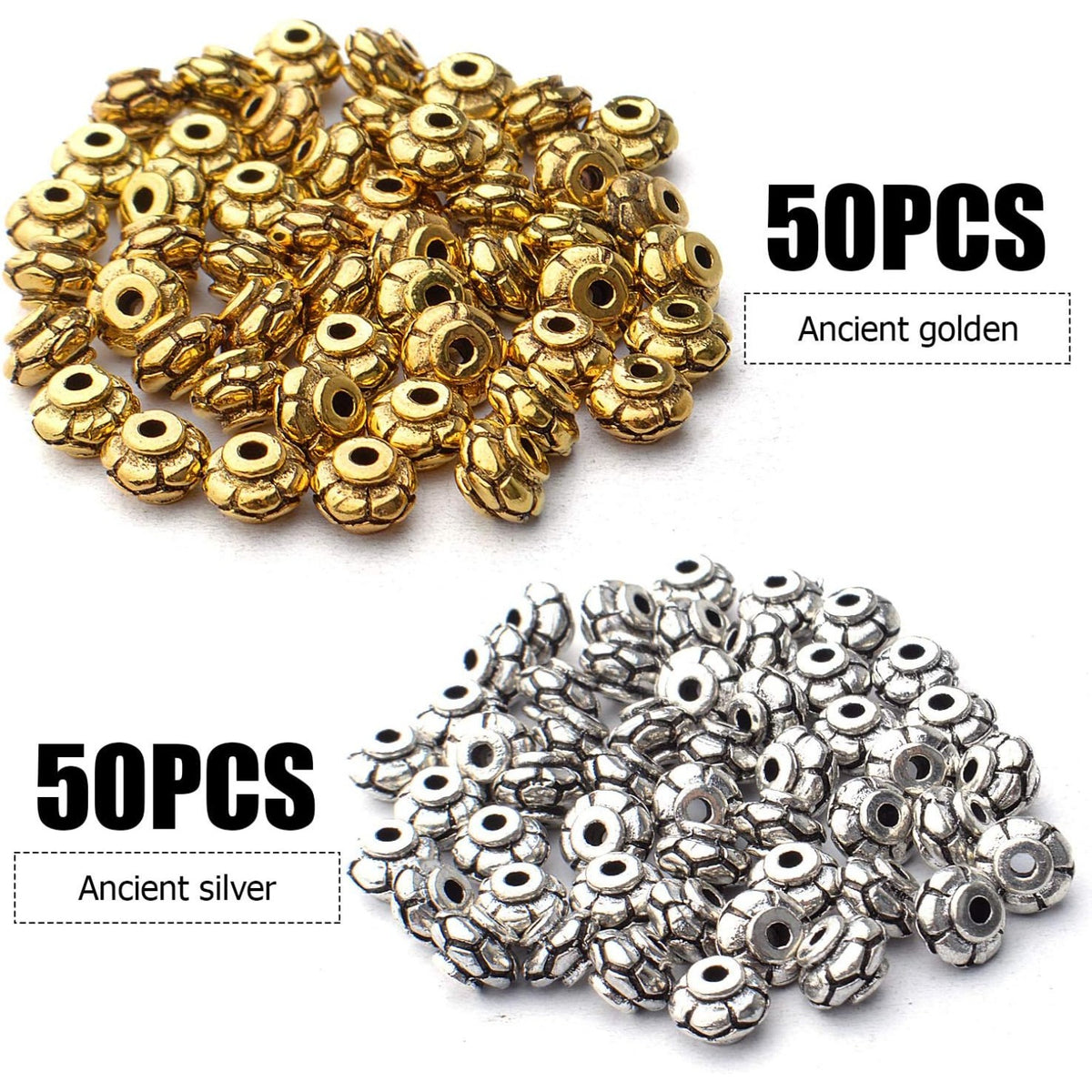 100pcs Lantern Shape Beads Spacers Alloy Tibetan Style Spacers Bicone Beads Loose Spacer Beads Jewelry Bead Charms DIY for Bracelet Jewelry Making and Crafting