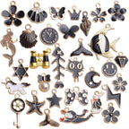 Black Enamel Charms,31pcs Gold Plated Enamel Charms Mixed Flower Star Cat Fish Pendants Jewelry Making Accessories for Necklace Bracelet Earrings