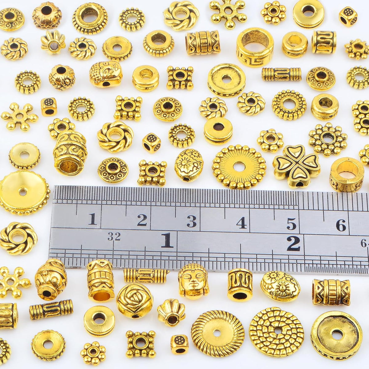 100 Gram Mixed Styles Tibetan Alloy Spacer Beads - Antique Golden Round Column Tube Loose Beads - Jewelry Findings Accessories for DIY Necklace Bracelet Earrings Craft Supplies