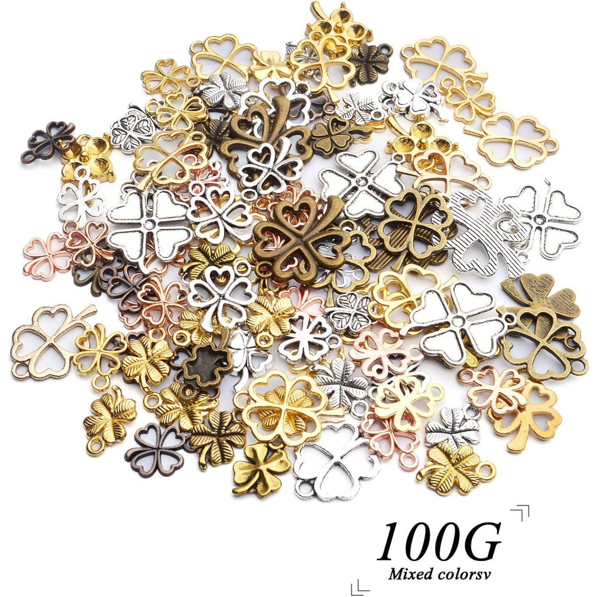 Mixed Four Leaf Clover Charms, 100 Gram Alloy Lucky Clover Pendant Craft Supplies Jewelry Findings Accessory for DIY Necklace Bracelet Making