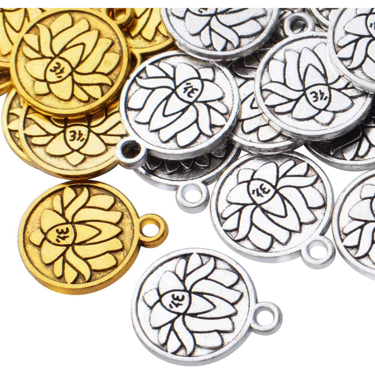 60pcs Lotus Flower Charm Pendants Tibetan Alloy Lotus Beads Charms for DIY Necklace Bracelet Jewelry Making Findings Accessory