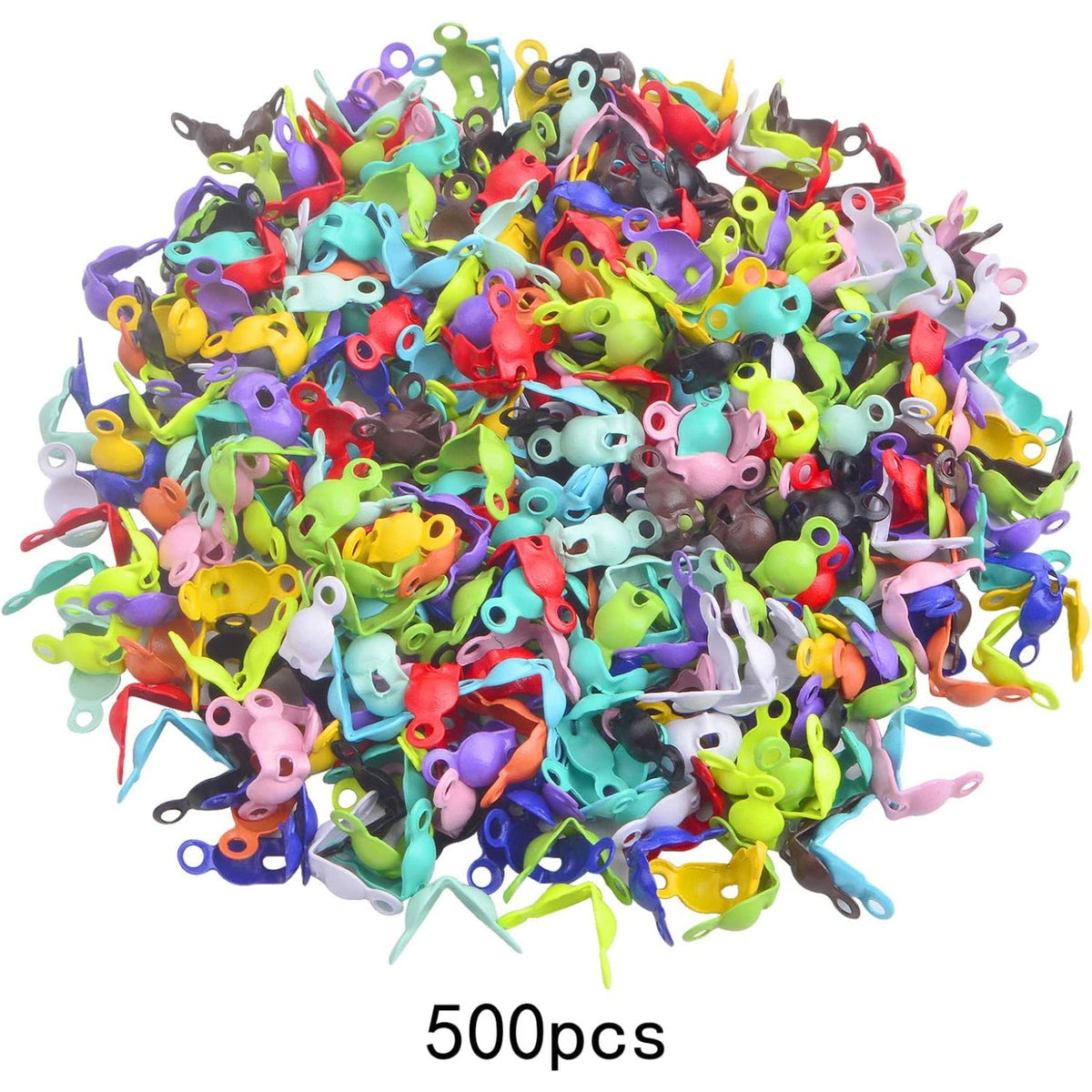 500 Pieces Multicolored Bead Tips Knot Covers Metal Open Clamshell Crimp Beads Tips Fold-Over Bead Covers Findings for DIY Bracelets Necklaces Crafts Jewelry Making