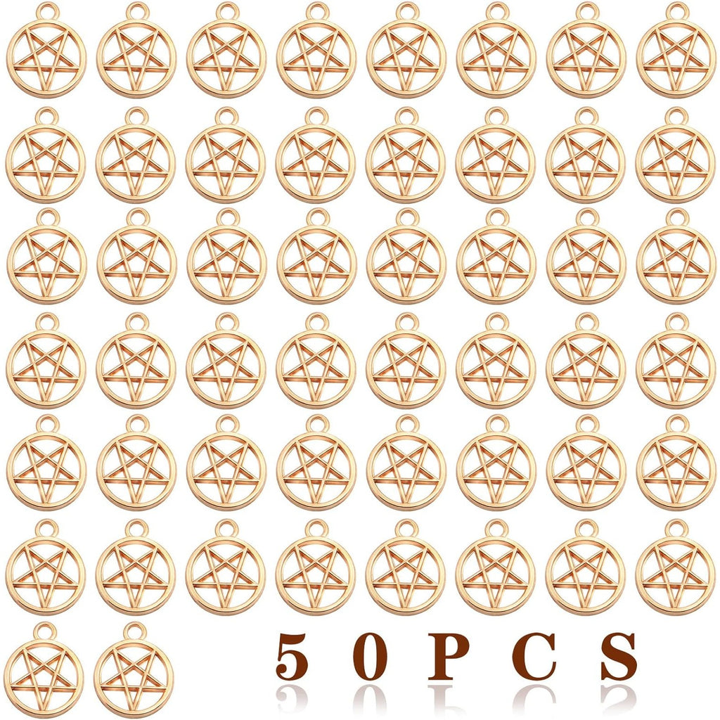 50pcs Silver Pentacle Star Charms Alloy Star Pentagram Pendants Protection Lucky Pentacle Charms Jewelry Making Accessory for DIY Crafts Necklaces Bracelets Earrings