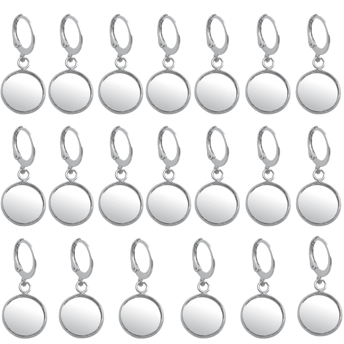20pcs Leverback French Ear Wires Hooks Stainless Steel Blank Flat Round Bezel Trays Base Earring Cabochon Settings for DIY Earrings Jewelry Making Supplies, 2 Colors