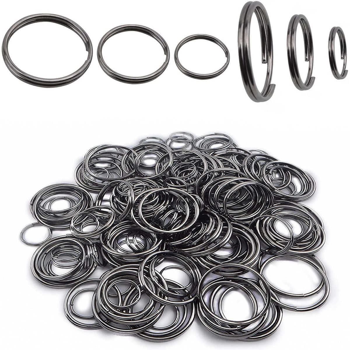 200pcs Gun Black Double Jump Rings Metal Open Jump Rings Split Ring Keyring Connectors for DIY Bracelet Necklace Earring Jewelry Making Supplies, 10mm/16mm/20mm