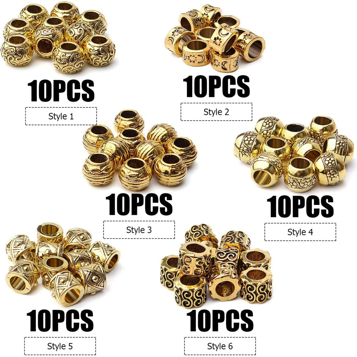 60pcs Antique Gold Spacers Beads Tibetan Large Hole Spacers Round Tube Beads European Rondelle Spacers for Necklace Bracelet DIY Jewelry Crafts Making