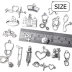 100g Crafts Supplies Antique Silver Medical Charms Alloy Hospital Charms Stethoscope Syringe Nurse Cap Hat Microscope Charm Pendants for Bracelet Necklace DIY Jewelry Making