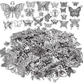 100g Craft Supplies Antique Silver Mixed Butterfly Charms Fly Insect Pendant Charms for DIY Necklace Bracelet Crafting,30-60pcs