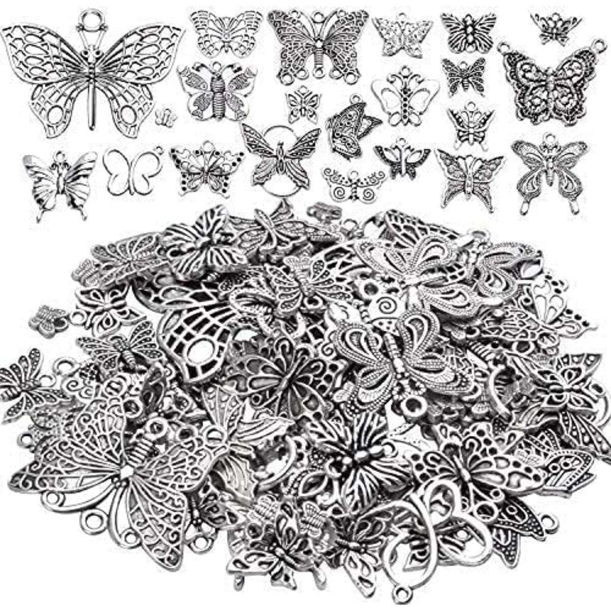 100g Craft Supplies Antique Silver Mixed Butterfly Charms Fly Insect Pendant Charms for DIY Necklace Bracelet Crafting,30-60pcs