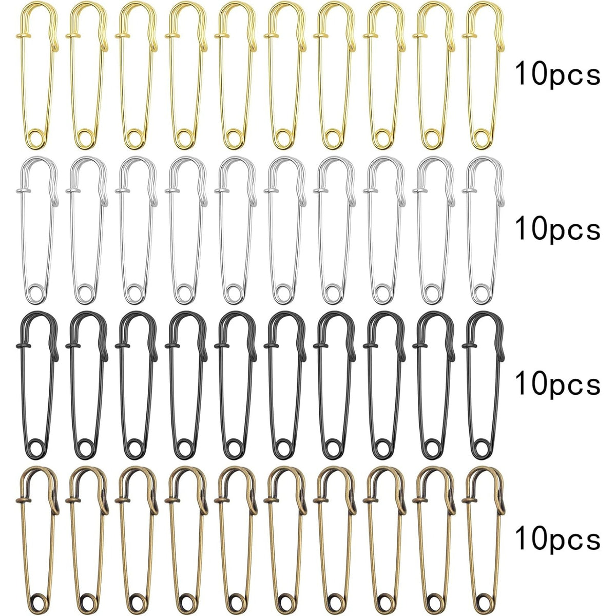 40pcs 5 cm / 2 Inch Metal Large Safety Pins Heavy Duty Blanket Pins Extra Sturdy Safety Pins Bulk for Clothes Blankets Skirts Crafts Kilts Towels Sheets, 4 Colors