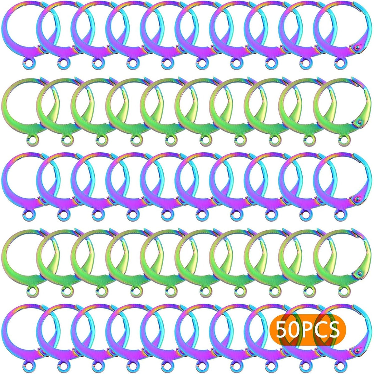 50pcs Stainless Steel Leverback Earring Hooks Round French Lever Back Earwires Hooks with Loop Earring Findings for DIY Dangle Jewelry Making Supplies, Rainbow Color