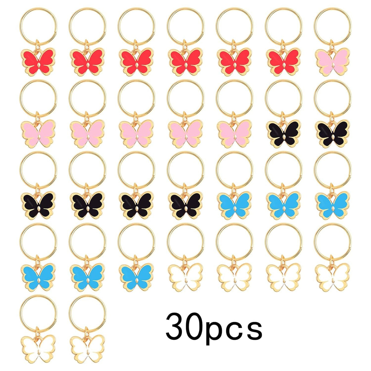 30pcs Enamel Butterfly Braid Hair Clips Cute Alloy Hair Cuffs Charm Rings Hair Clips Pendants Dreadlock Accessories for Women Girls Braiding Decoration, 5 Colors
