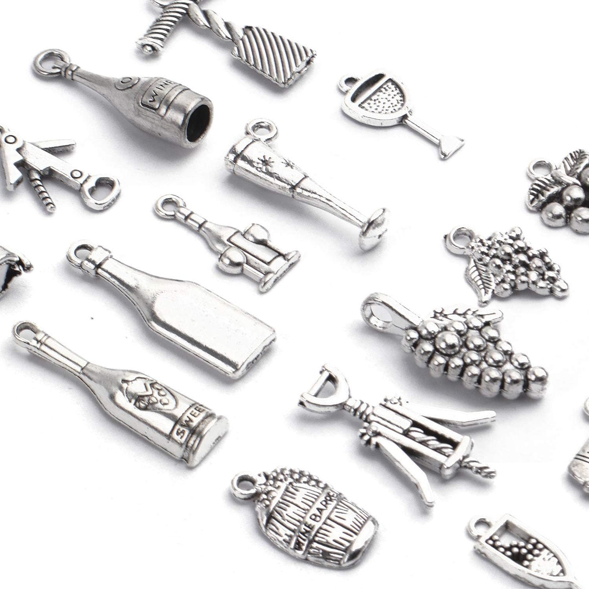 68pcs Tibetan Silver Pendants Wine Bottle Glass Opener Grape Wine Charms Accessories Jewelry Findings for DIY Necklace Bracelet