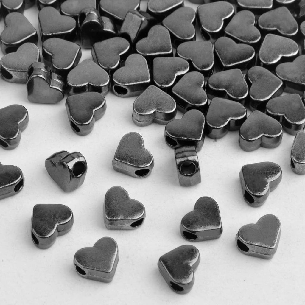 100pcs Cute Heart Shape Spacer Beads Alloy Heart Loose Charm Beads Handmade Accessories for DIY Necklace Earrings Jewelry Making Valentine's Day Gift, Gun Black