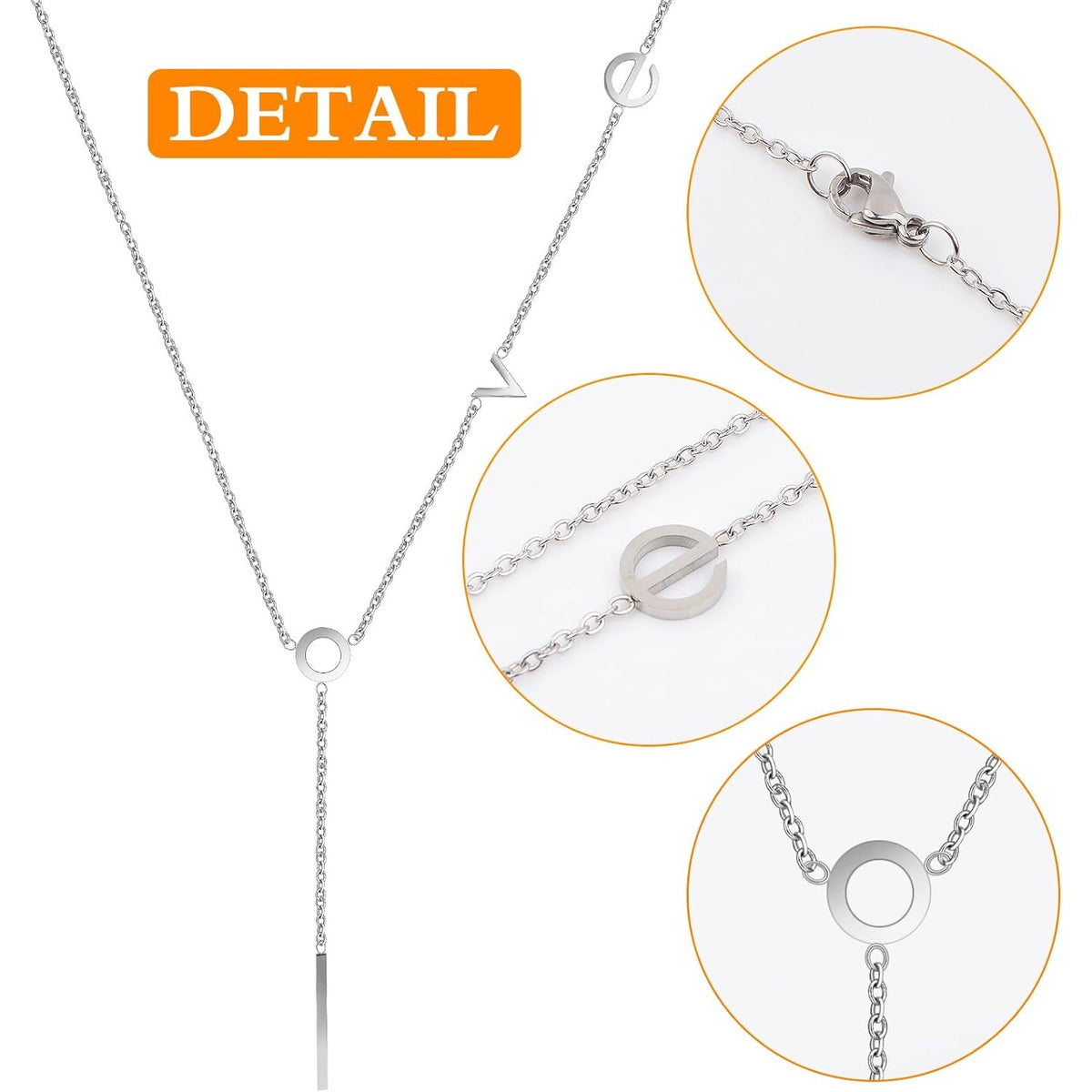 1pcs Stainless Steel Letters Love Pendant Necklace and 1 Pair Long Vertical Bar Drop Earrings Fish Hooks Jewelry Set for Women