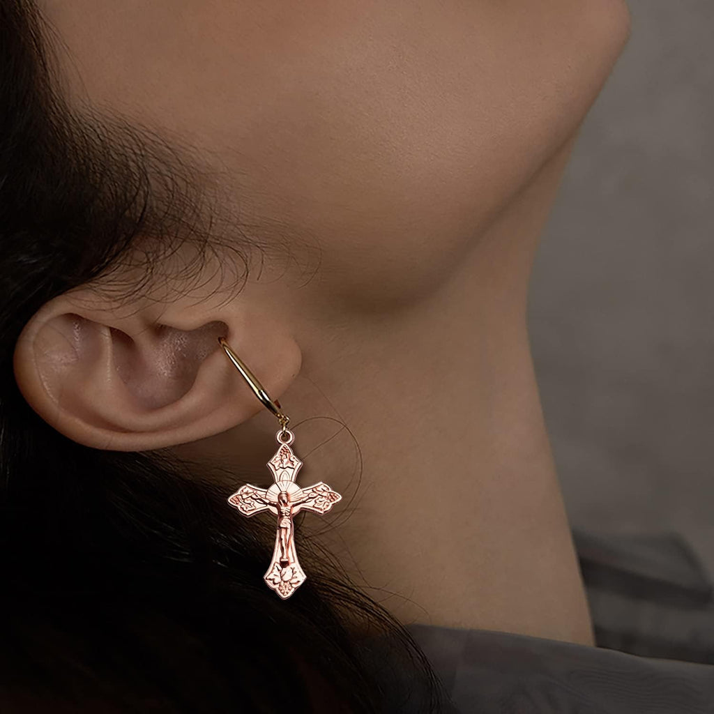 100g Craft Supplies Alloy Rose Gold Jesus Christ Cross Charms Rosary Center Charm Crosses Charms Pendants for Necklace DIY Jewelry Making, Mixed Styles