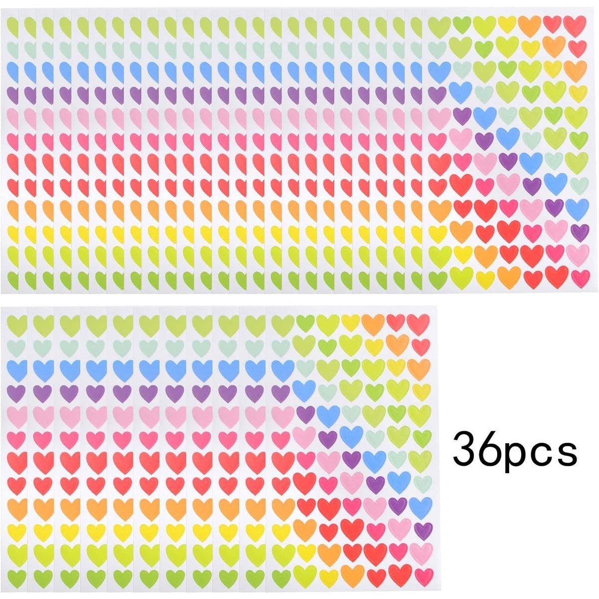 36 Sheets/3024 Pcs Mixed Colors Heart-Shaped Stickers Self Adhesive Heart Permanent Love Labels Kissing Hand Stickers for Scrapbooking Party Invitation Seals Gift Boxes Packaging