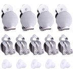 20pcs Round Flat Back Tray Earring Clips Stainless Steel Non-Pierced Earrings Converter Components with 20pcs Silicone Earring Findings Pad Base for DIY Jewelry Making