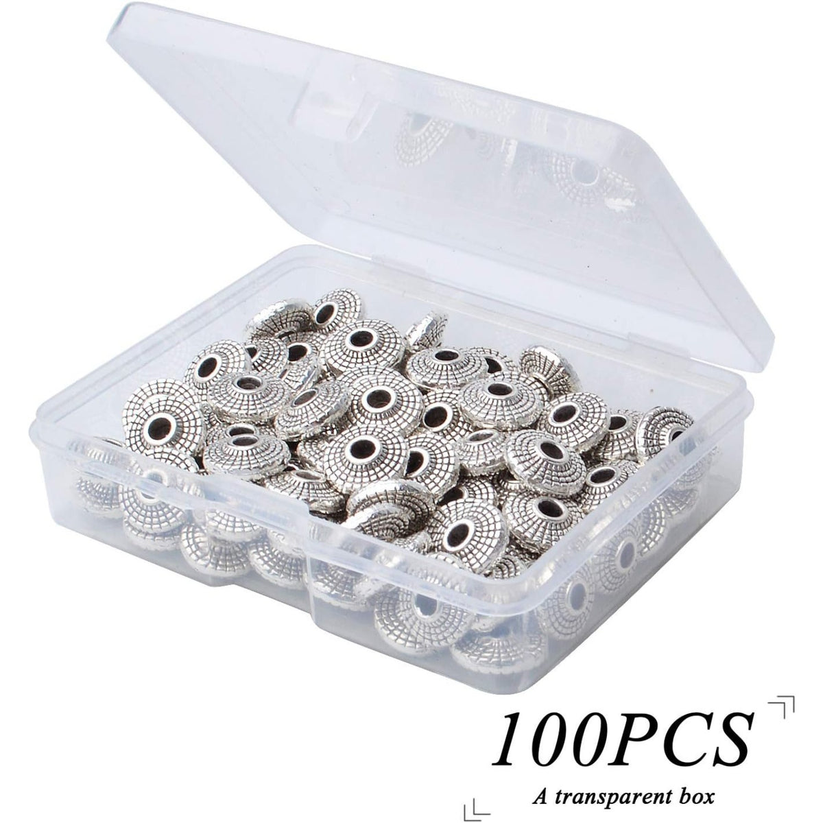 100pcs Tibetan Antique Silver Spacer Bead Metal Beads Spacers Jewelry Spacer Charms with A Box Jewelry Findings Accessories for Bracelet Necklace Jewelry Making