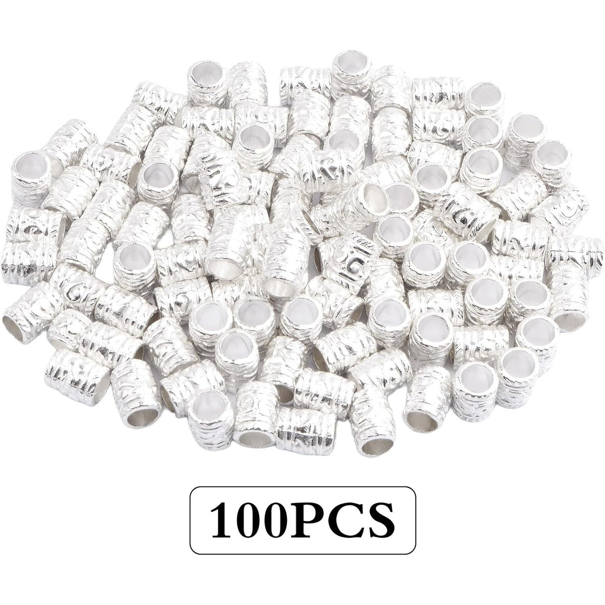 100pcs Alloy Column Spacer Beads Large Hole (5 mm) Tube Barrel Loose Beads Bulk Metal Spacers Craft Supplies for DIY European Bracelet Necklace Earrings Jewelry Making, Bright Silver