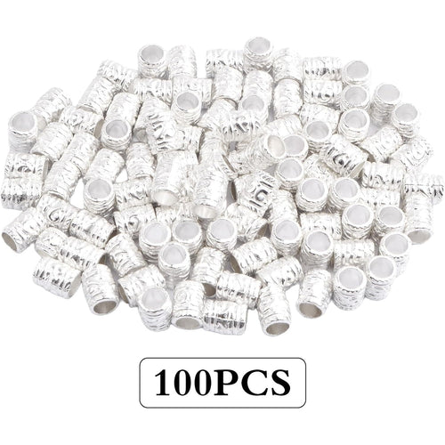 100pcs Alloy Column Spacer Beads Large Hole (5 mm) Tube Barrel Loose Beads Bulk Metal Spacers Craft Supplies for DIY European Bracelet Necklace Earrings Jewelry Making, Bright Silver
