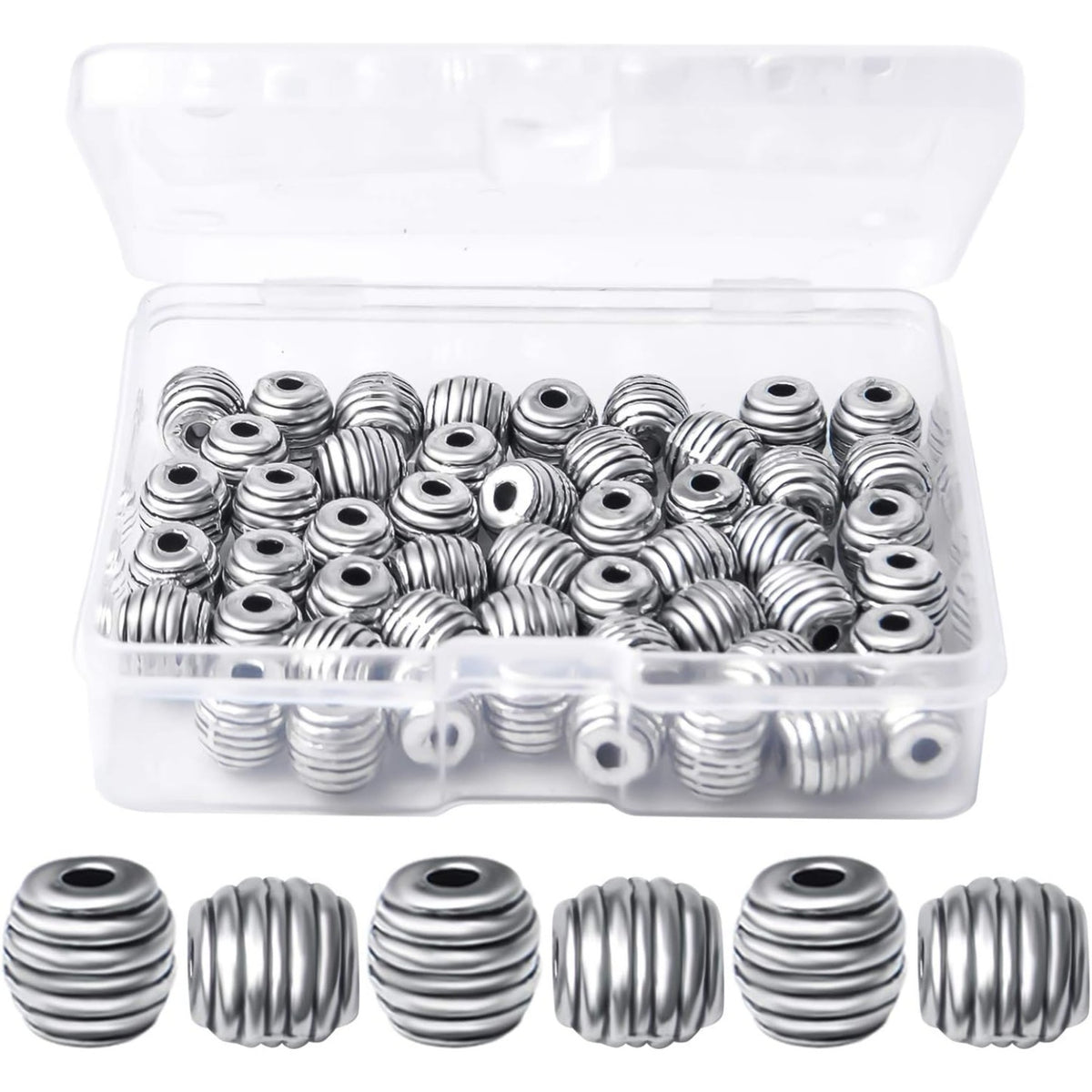 50pcs Tibetan Antique Silver Oval Shape Spacer Beads Column Spacer Bead Jewelry Spacers Charm Beads for DIY Bracelet Jewelry Making Crafts Supplies