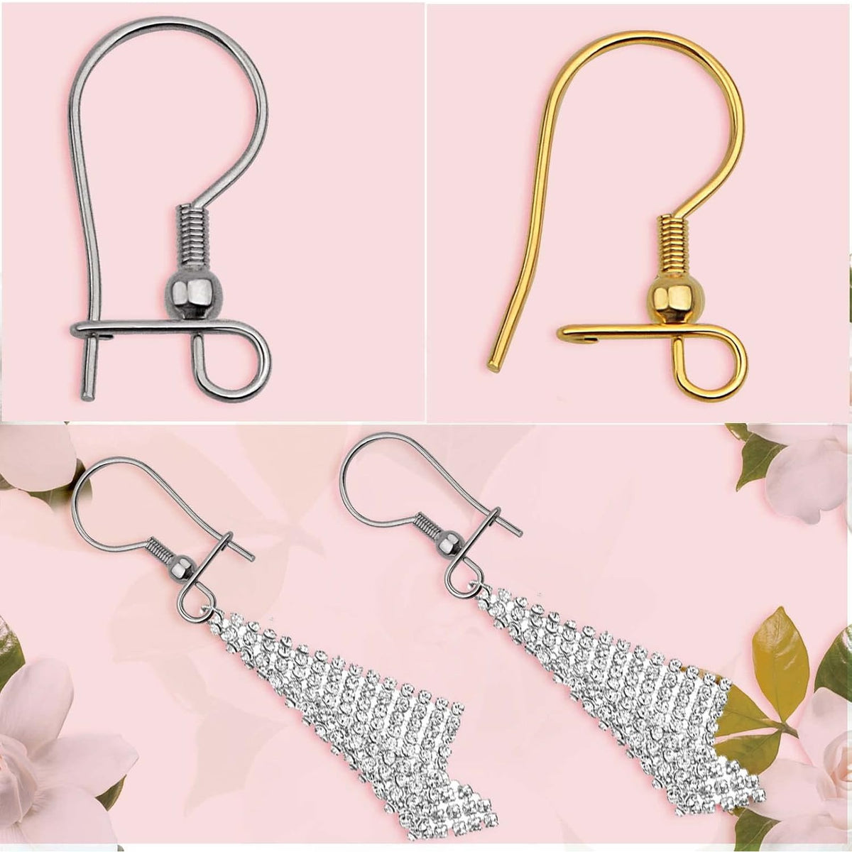 50pcs Stainless Steel Earring Fish Hooks Hypo-allergenic Closable Openable Ear Wires Hooks Anti-Drop Earring Connector Findings for DIY Jewelry Making Supplies, 2 Colors