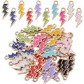 50pcs Enamel Lightning Bolt Charm Pendants Gold Plated Alloy Flash Lightning Charm Celestial Dangle Charms for Bracelet Necklace Earrings DIY Jewelry Making Supplies,10 Colors