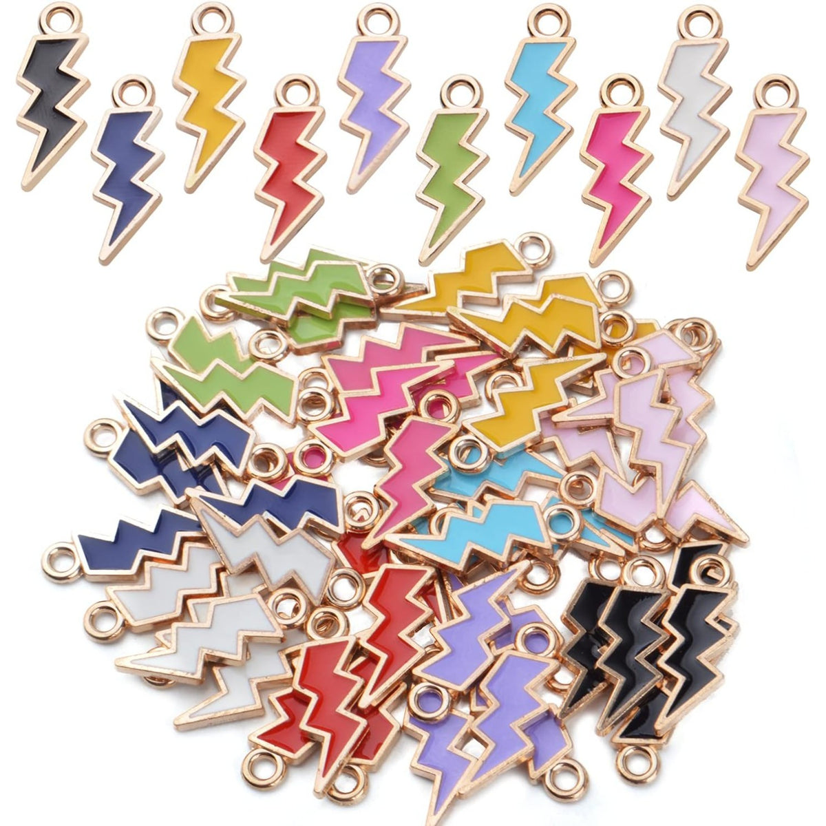 50pcs Enamel Lightning Bolt Charm Pendants Gold Plated Alloy Flash Lightning Charm Celestial Dangle Charms for Bracelet Necklace Earrings DIY Jewelry Making Supplies,10 Colors