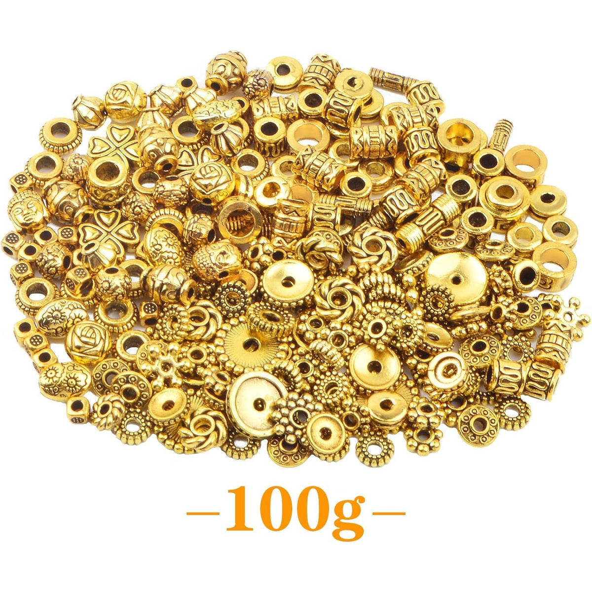 100 Gram Mixed Styles Tibetan Alloy Spacer Beads - Antique Golden Round Column Tube Loose Beads - Jewelry Findings Accessories for DIY Necklace Bracelet Earrings Craft Supplies