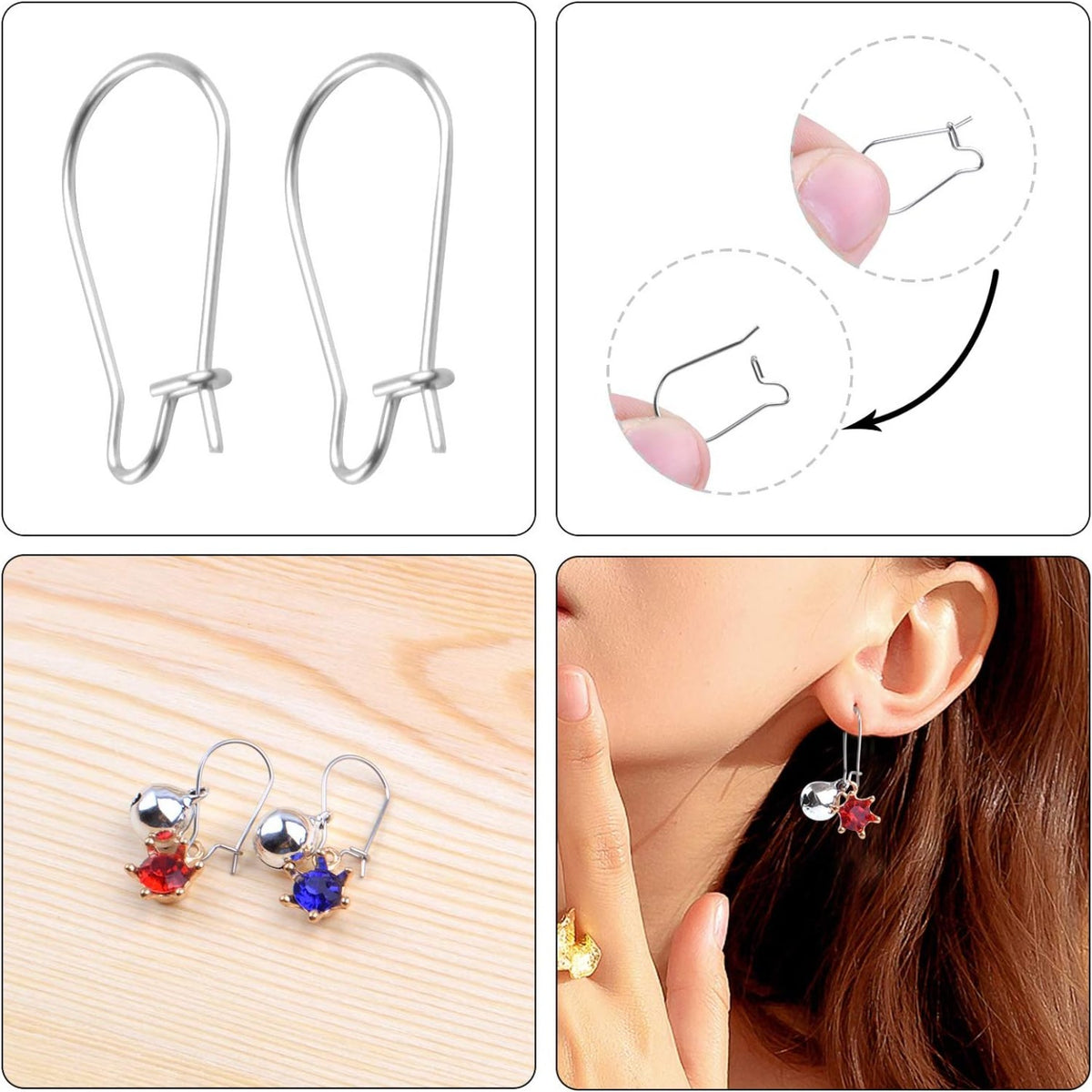 Earring Findings Bulk,100 Pieces Ear Wire Hooks Stainless Steel Hoop Earrings for Long Dangle Earrings Making