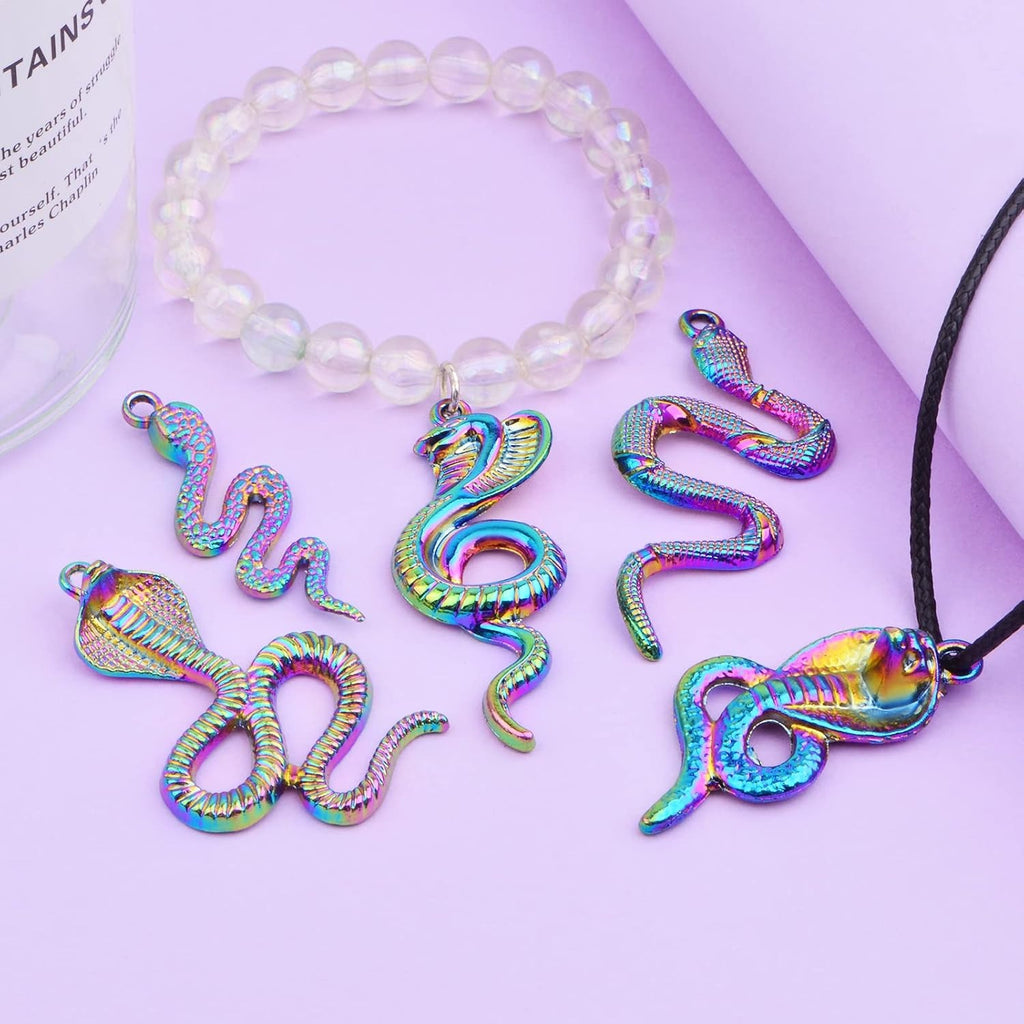 10 Pieces Rainbow Color Snake Pendant Charms Alloy Animal Snake Shape Dangle Pendants Bulk for DIY Necklace Bracelet Jewelry Making Supplies, 5 Styles